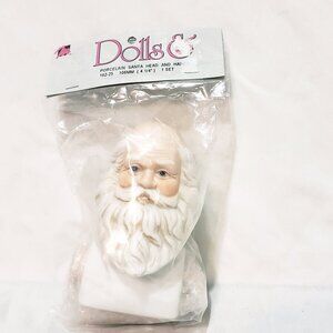Santa Doll Head White Hair with Hands Porcelain 4 1/4" NOS Mangelsen's 1993